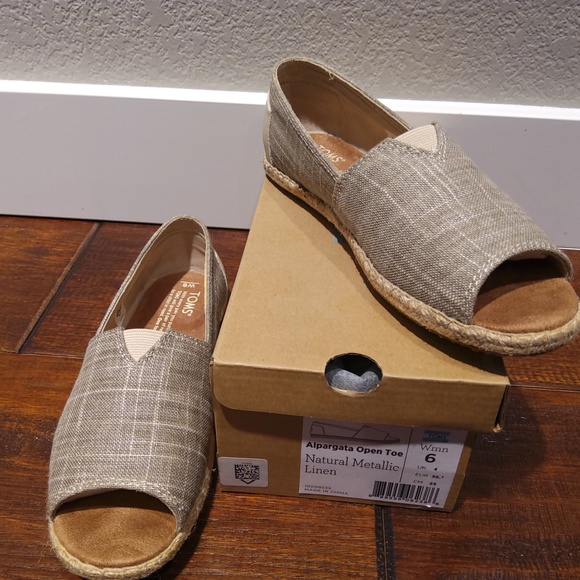 TOM'S Alpargata open toe natural metallic linen women's  6 - Picture 2 of 4